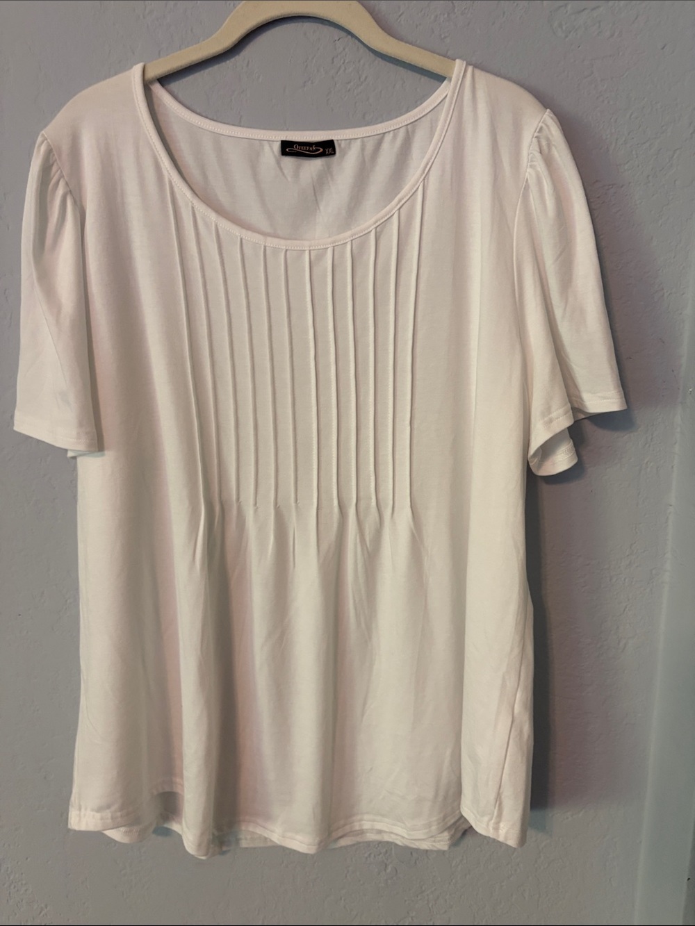 White Short Sleeve Pintuck Front Tee